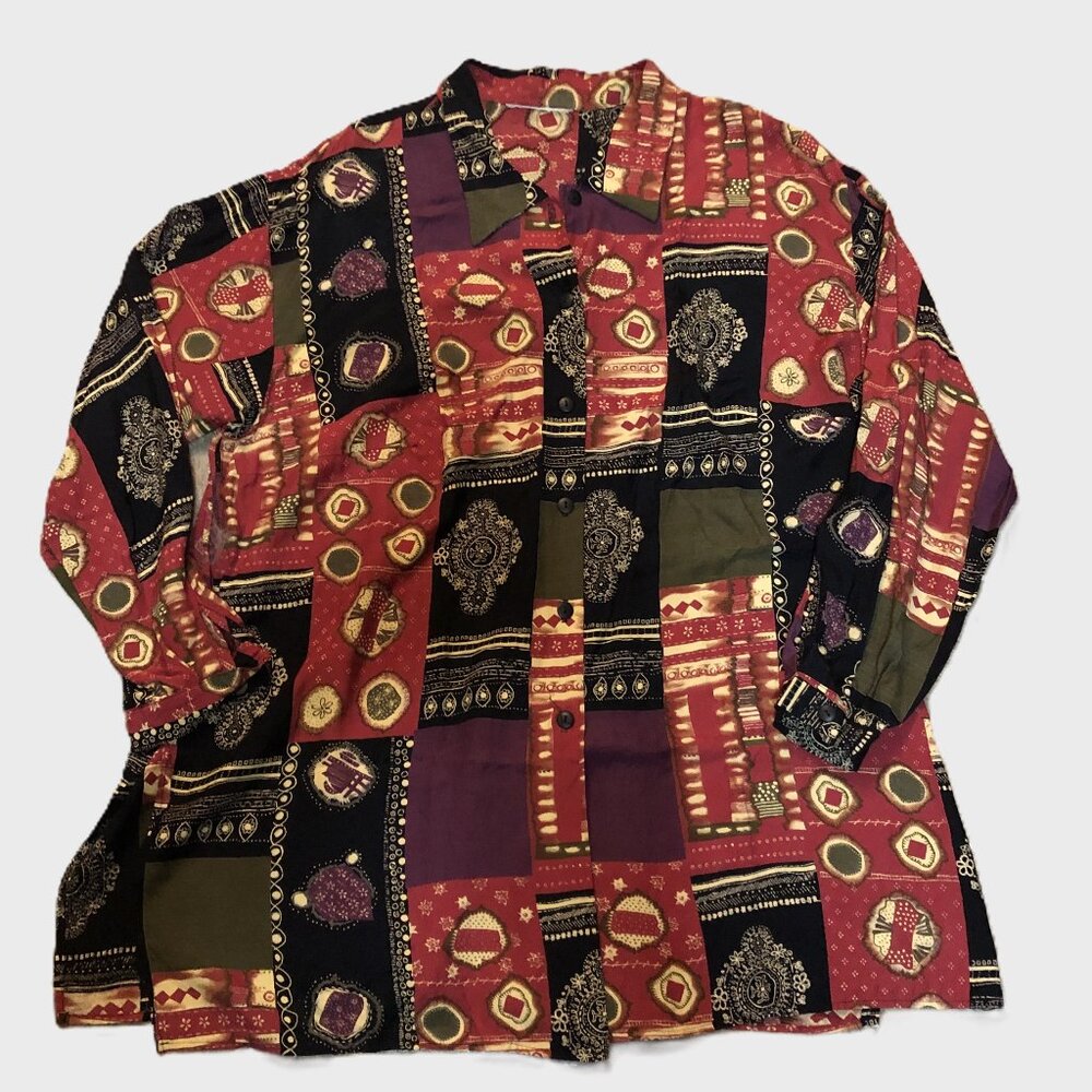 Vintage 90s Abstract Art to Wear Patchwork Blouse